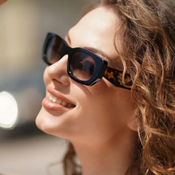 Prada PRB05S 3890A7 Sunglasses Black Rectangle Frame, Grey Gradient Lenses main image 13